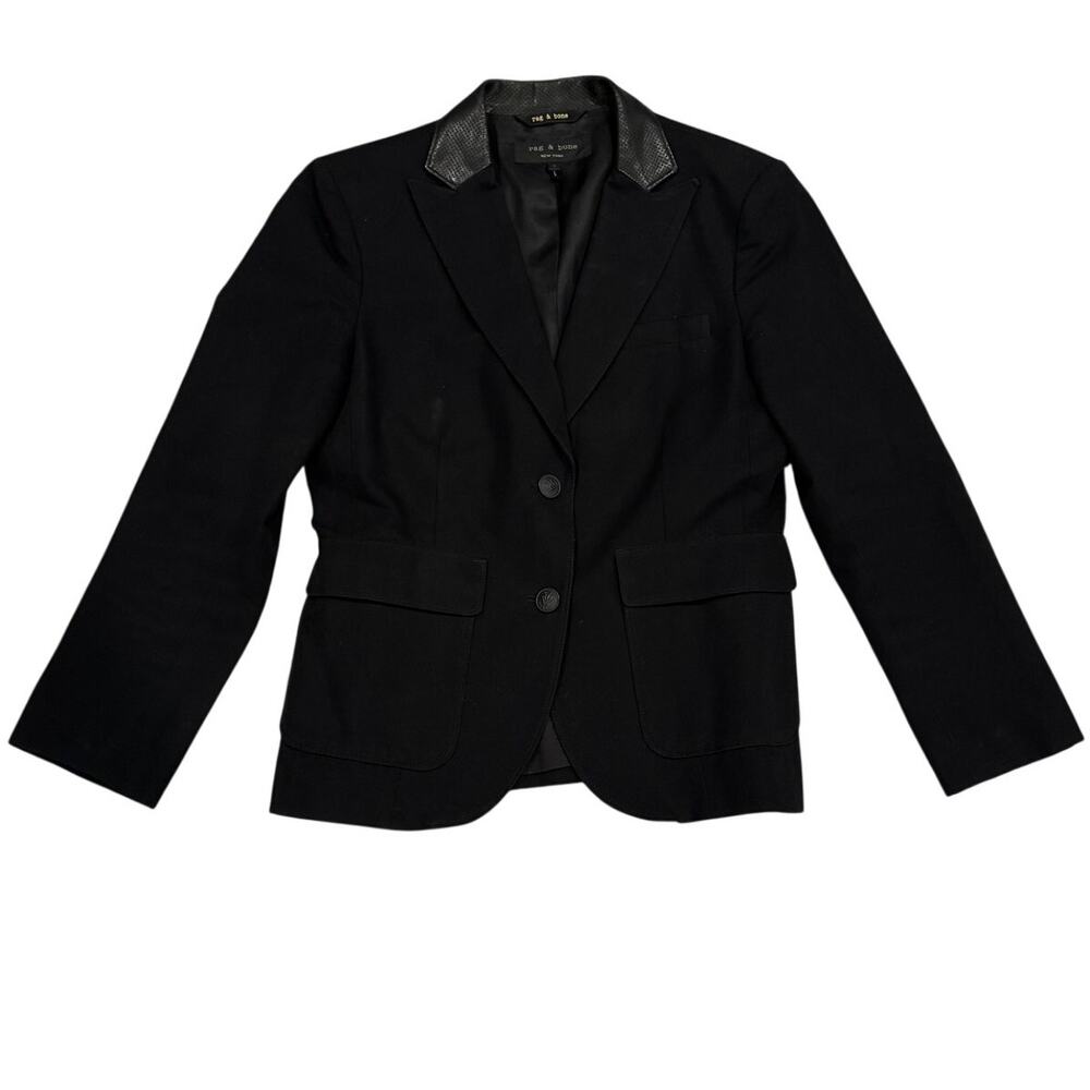 Rag & Bone Black Blazer Perforated Leather Collar Women's 4 Made USA